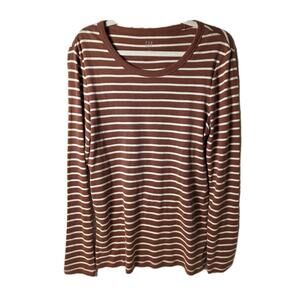 Gap Women's Large T Shirt-striped Caramel Color Favorite Top Soft Casual Wear